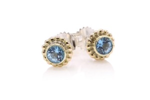 OC-4160 oorbellen van zilver goud en blauwe topaas