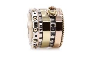 RS-12118 handgemaakte ring uit goud zilver en bruine diamant