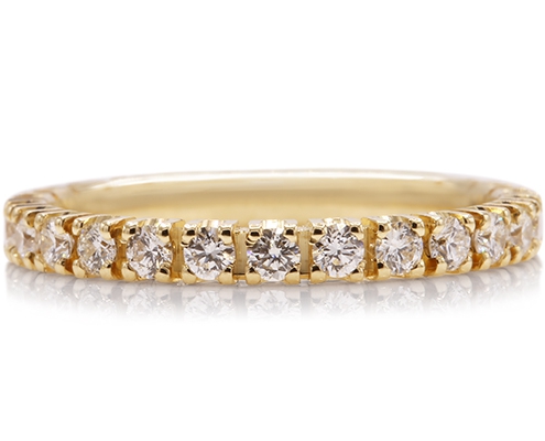 handgemaakte alliance ring in geelgoud met diamanten