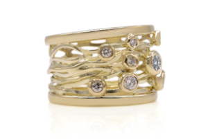 RG-9132 handgemaakte aparte wikkel ring uit goud met diamanten