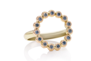 RG-9140 handgemaakte bijzondere gouden ring met blauwe diamanten V2