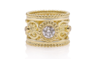 handgemaakte bijzondere en exclusieve 18 karaat gouden ring met diamant