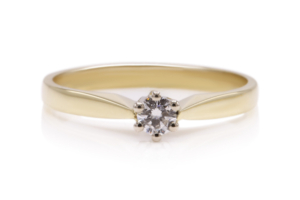 VLR-10215 handgemaakte verlovingsring uit geelgoud met diamant