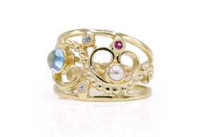 RG-9165-gouden-ring-met-topaas,-witte-en-blauwe-diamant,-robijn-en-parel-overview