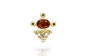BR-3001-Gouden-brochepin-met-vuurcitrien-en-groene-diamant-overview-2