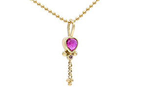 HS-3397-Gouden-hanger-met-hartvormige-robijn-met-daaronder-een-zacht-roze-diamant-overview