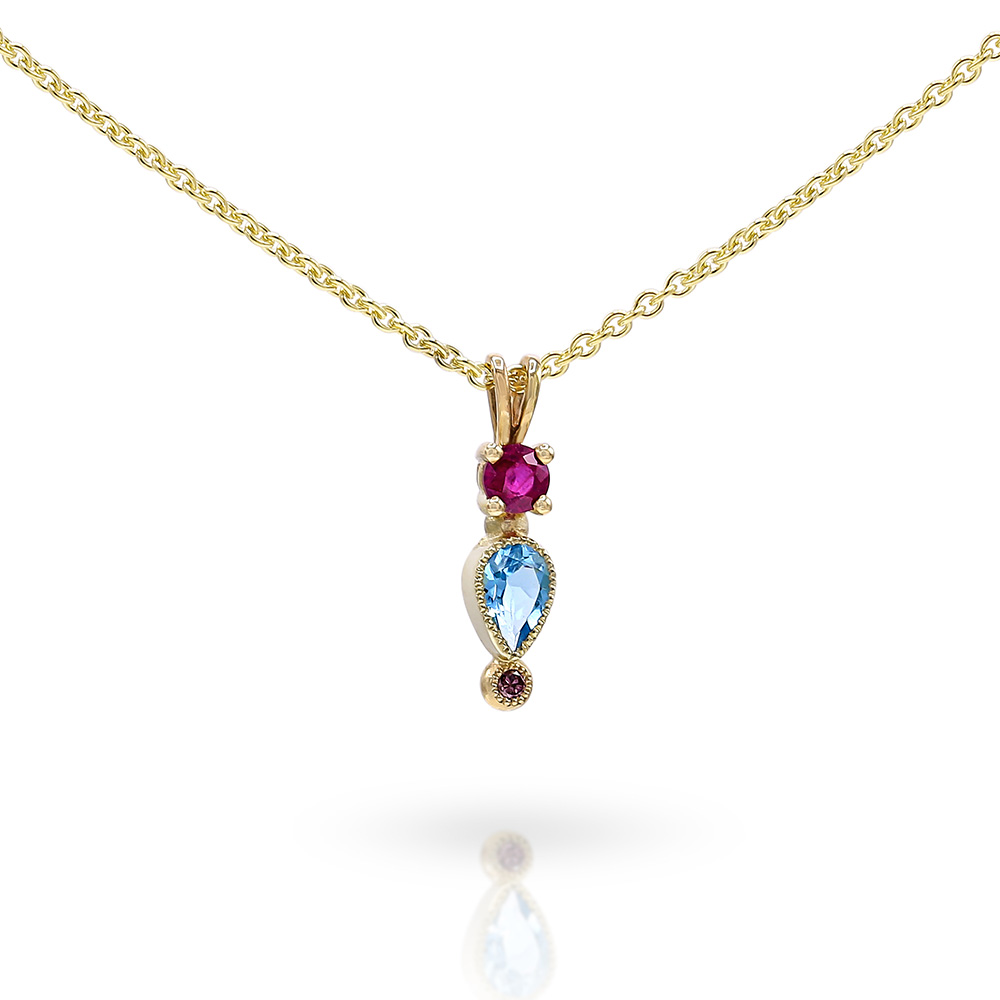 HS-3400-Gouden-hanger-met-druppelvormige-topaas-met-daarbij-een-zacht-roze-diamant-en-roze-robijn-mobiel