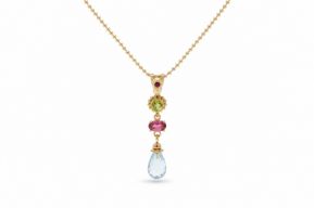 PHS-3406 Gouden hanger met peridot, roze toermalijn, robijn en topaas Overview